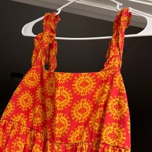 Free People Red and Yellow Sunburst Romper with Ruffle Straps